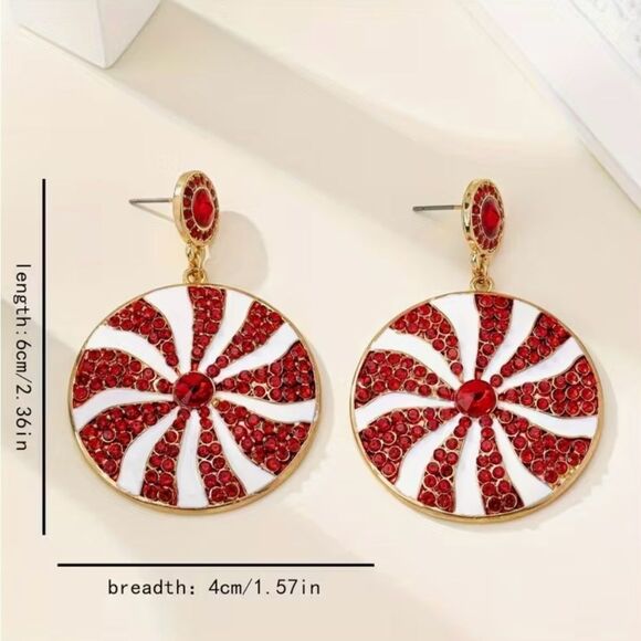 ♥️ Betsey Johnson Sparkling Red and White Crystal Swirl Earrings ♥️ - Picture 5 of 9